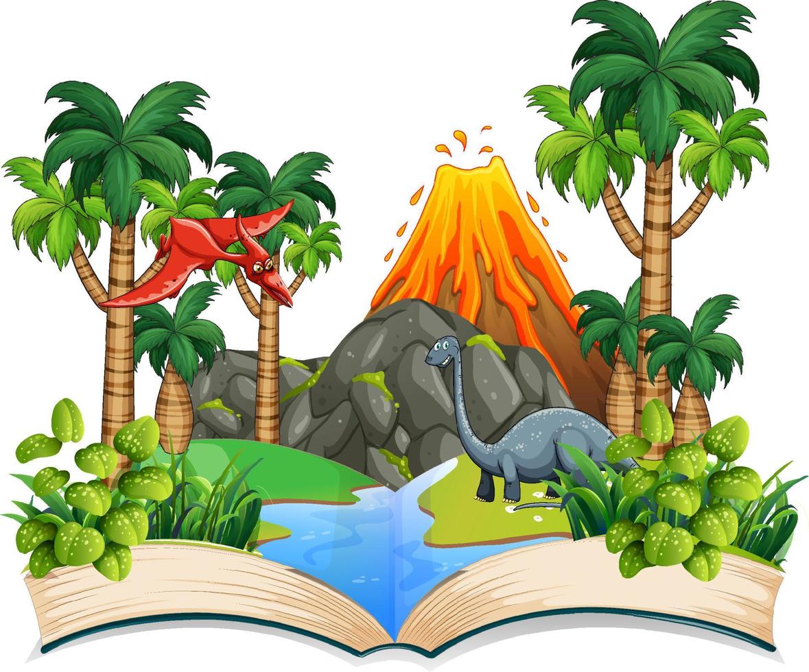 Book of dinosaur in the forest vector