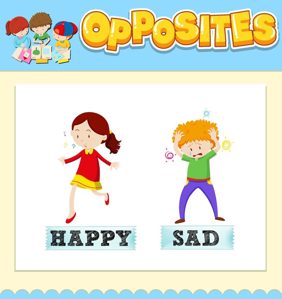 Opposite words for happy and sad vector