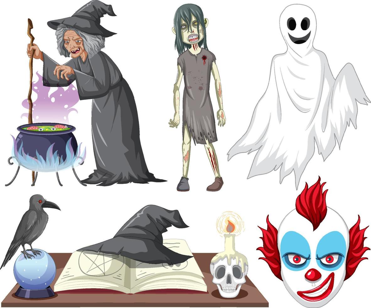 tema de halloween con bruja y zombie vector