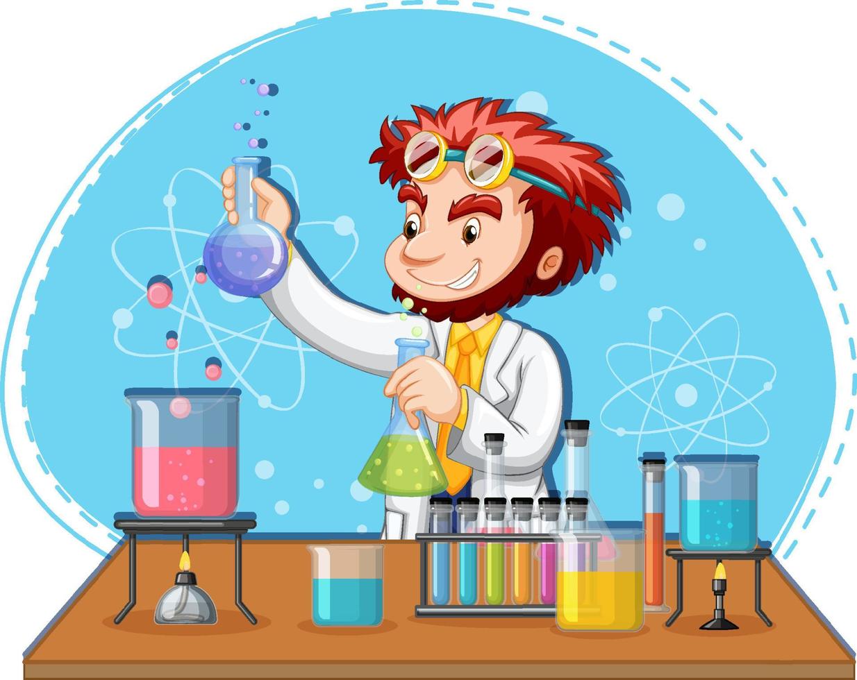 Scientist man cartoon character with laboratory equipments vector