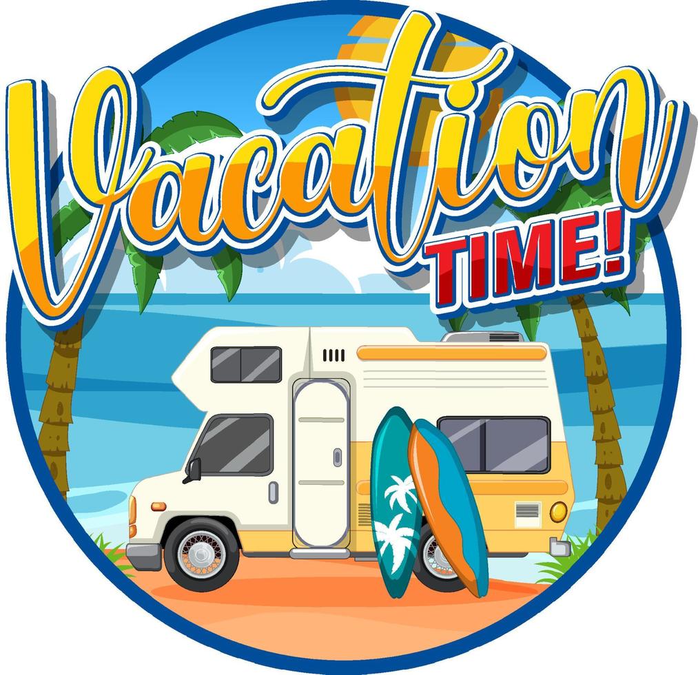 concepto de logotipo de vacaciones de viajes de verano con autocaravana vector