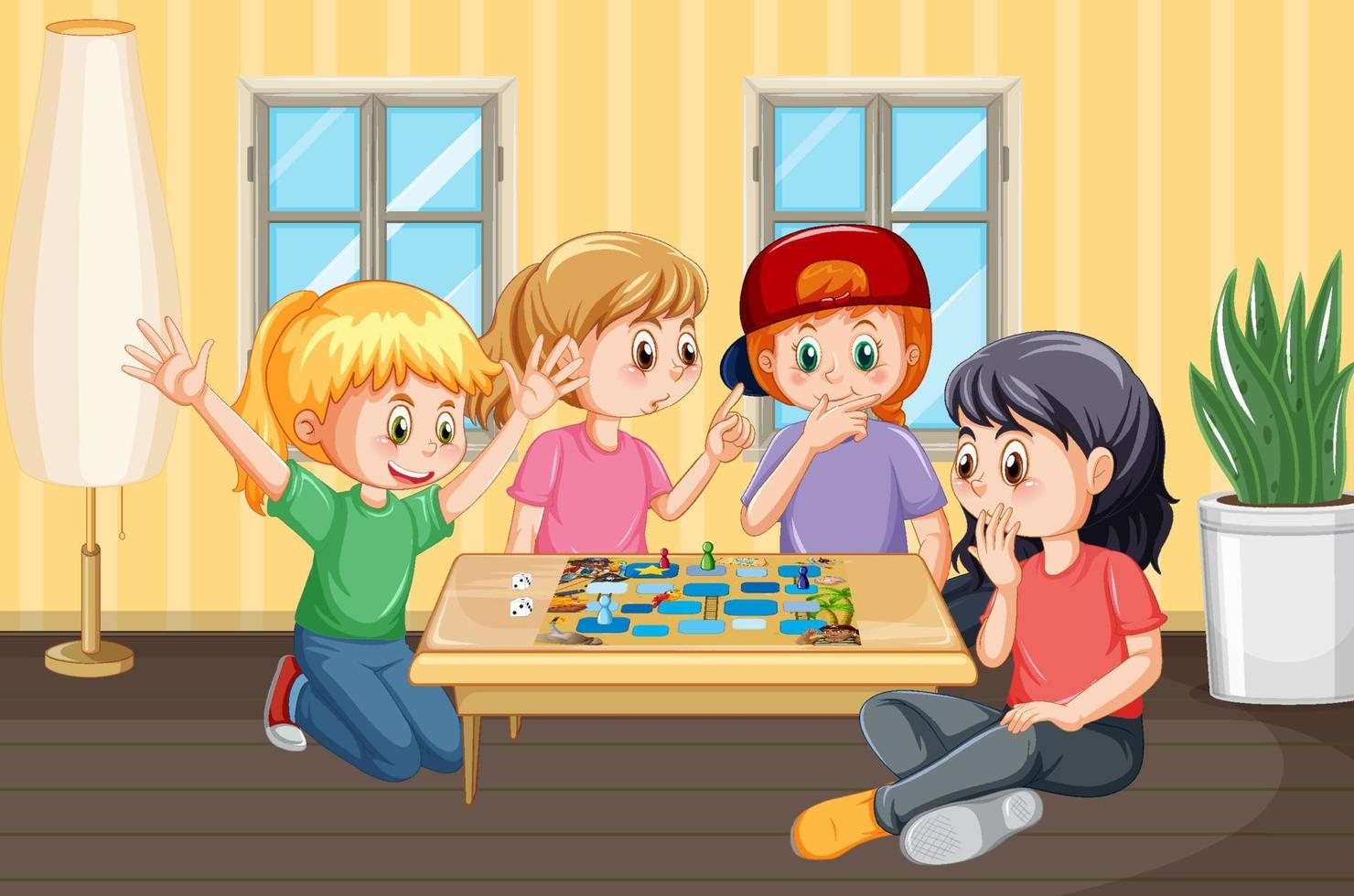 Children playing boardgame in the house vector