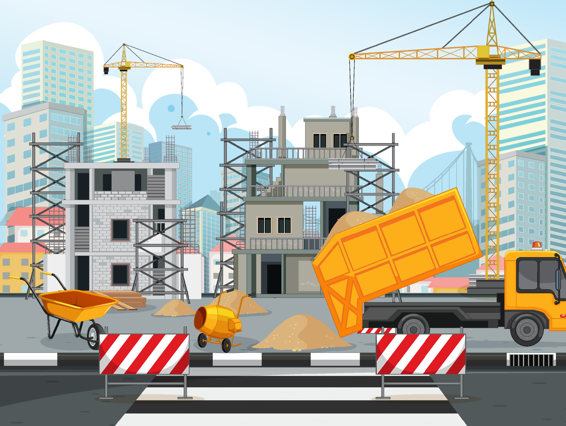 Cartoon scene of building construction site 6611335 Vector Art at Vecteezy Cartoon scene of building construction site 6611335 Vector Art at Vecteezy