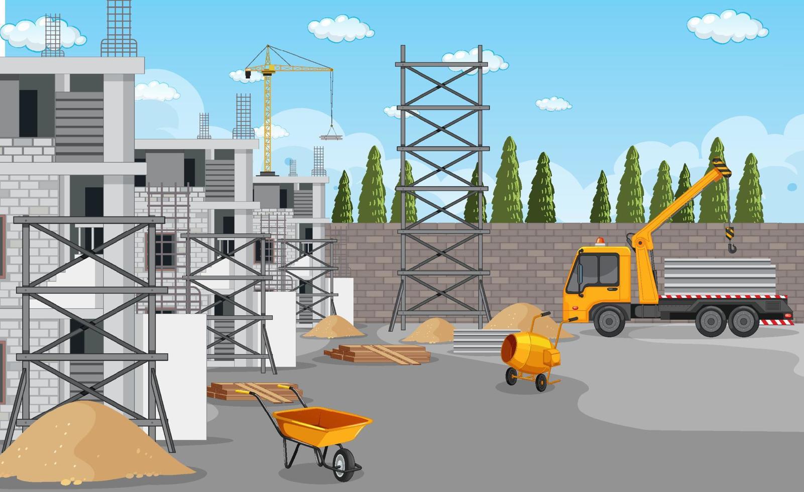 Cartoon scene of building construction site vector