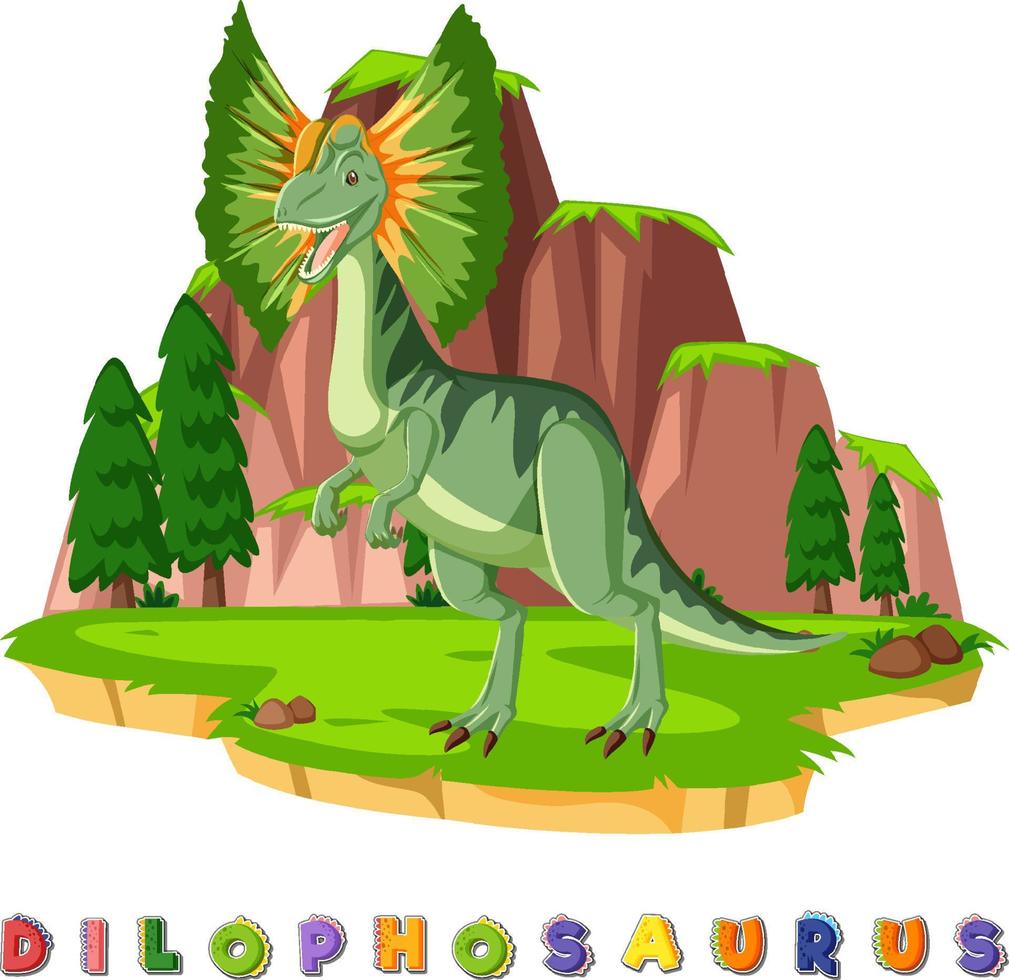 wordcard de dinosaurio para dilophosaurus vector