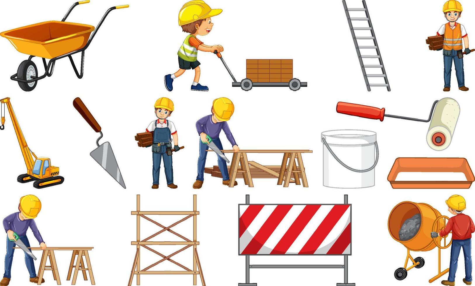 Construction worker set with people and tools vector