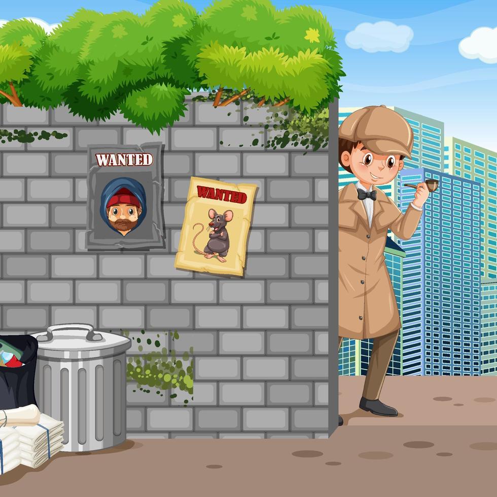 Detective in uniform searching in town vector