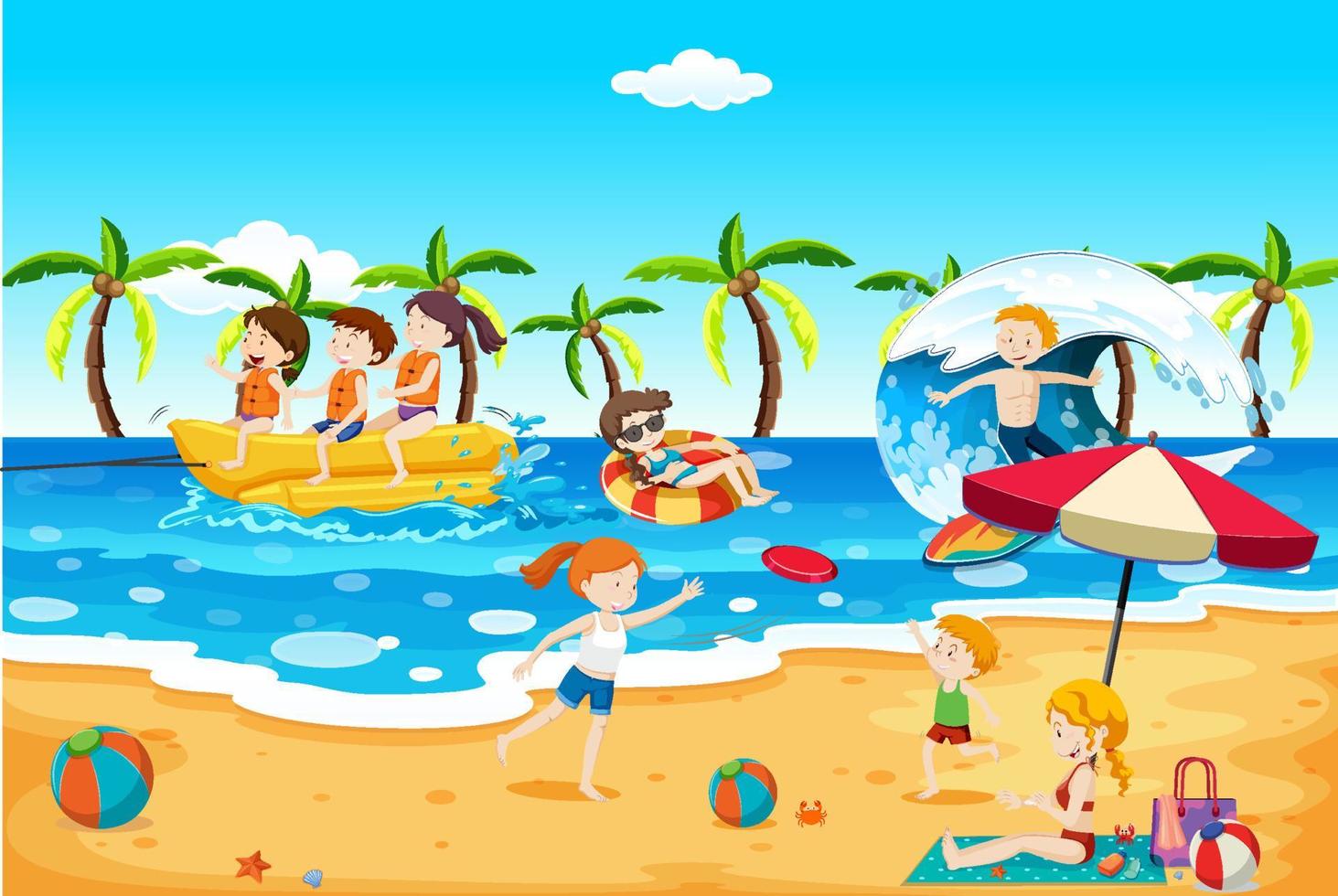 Tropical beach scene with people vector