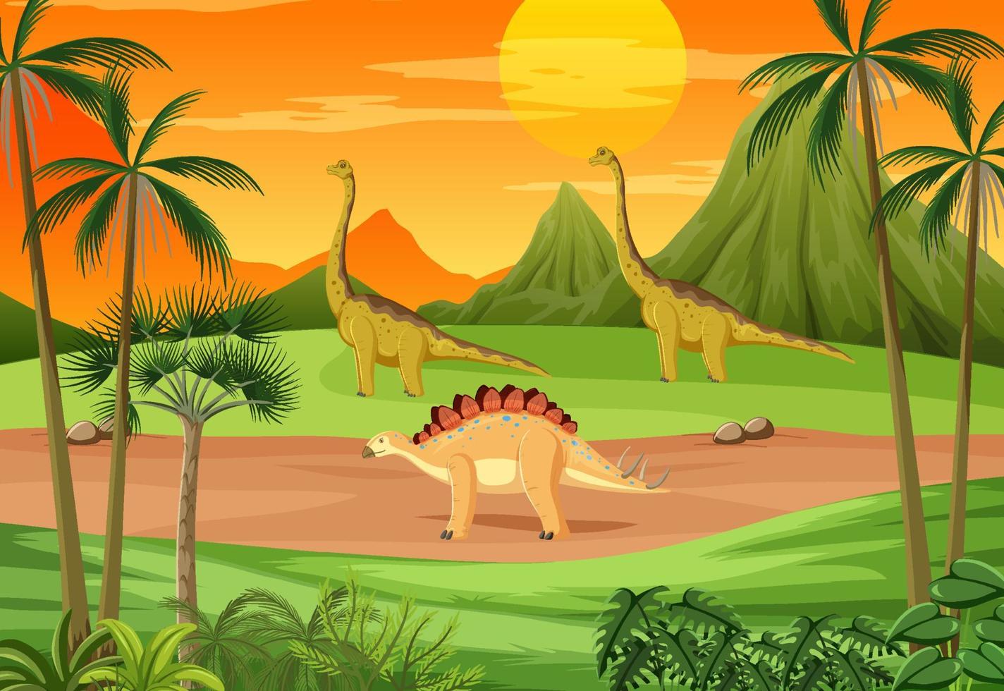 fondo de bosque prehistórico con dibujos animados de dinosaurios 6611389  Vector en Vecteezy