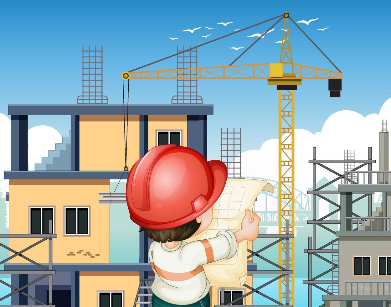 Cartoon scene of building construction site vector