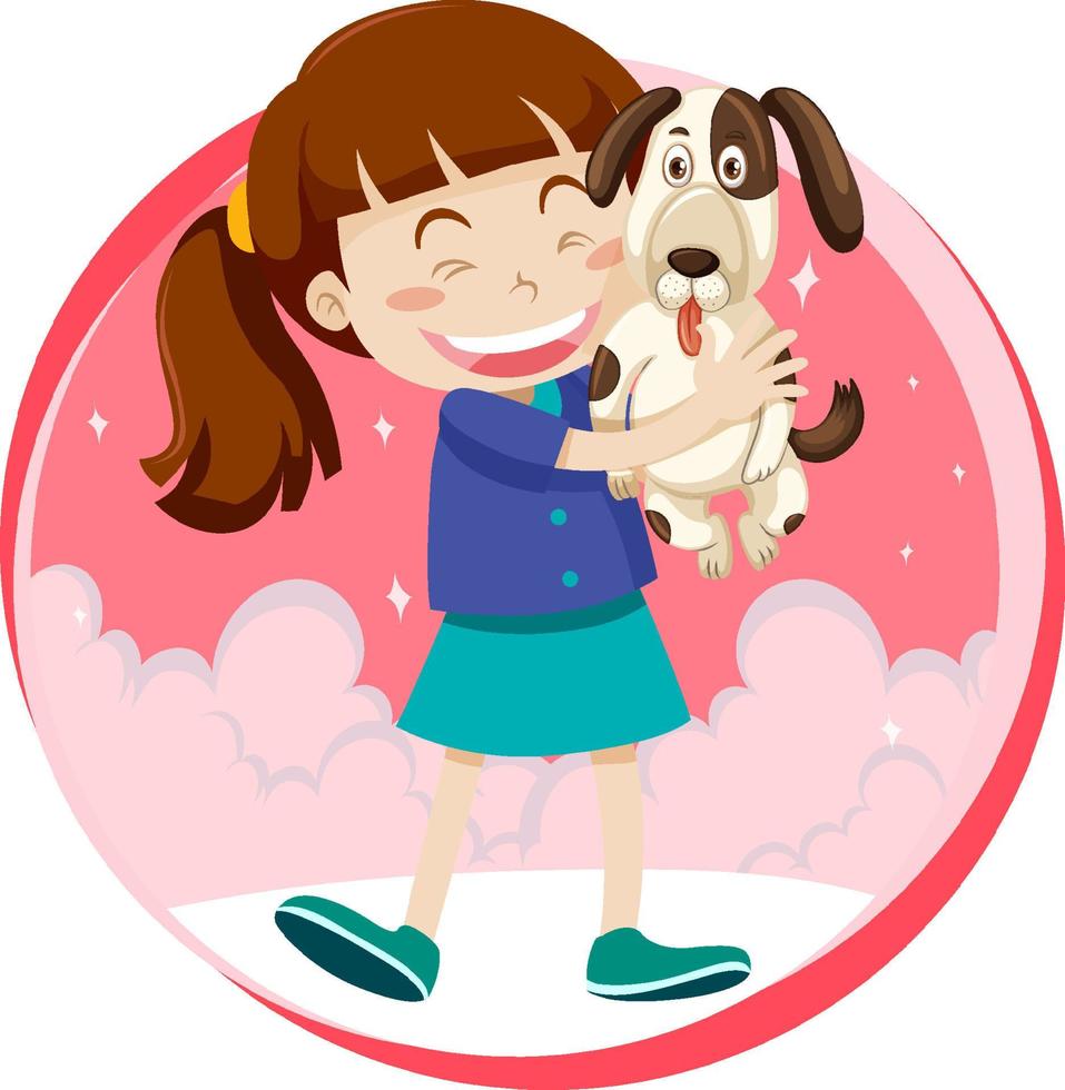 Little girl with dog on white background vector