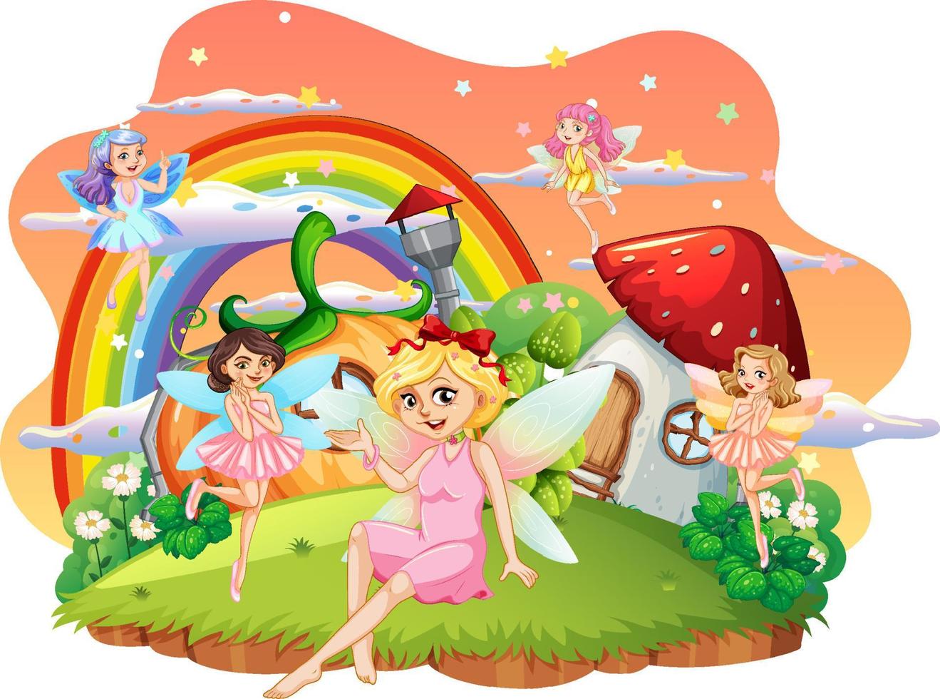 A group of lovely fairy on the island vector