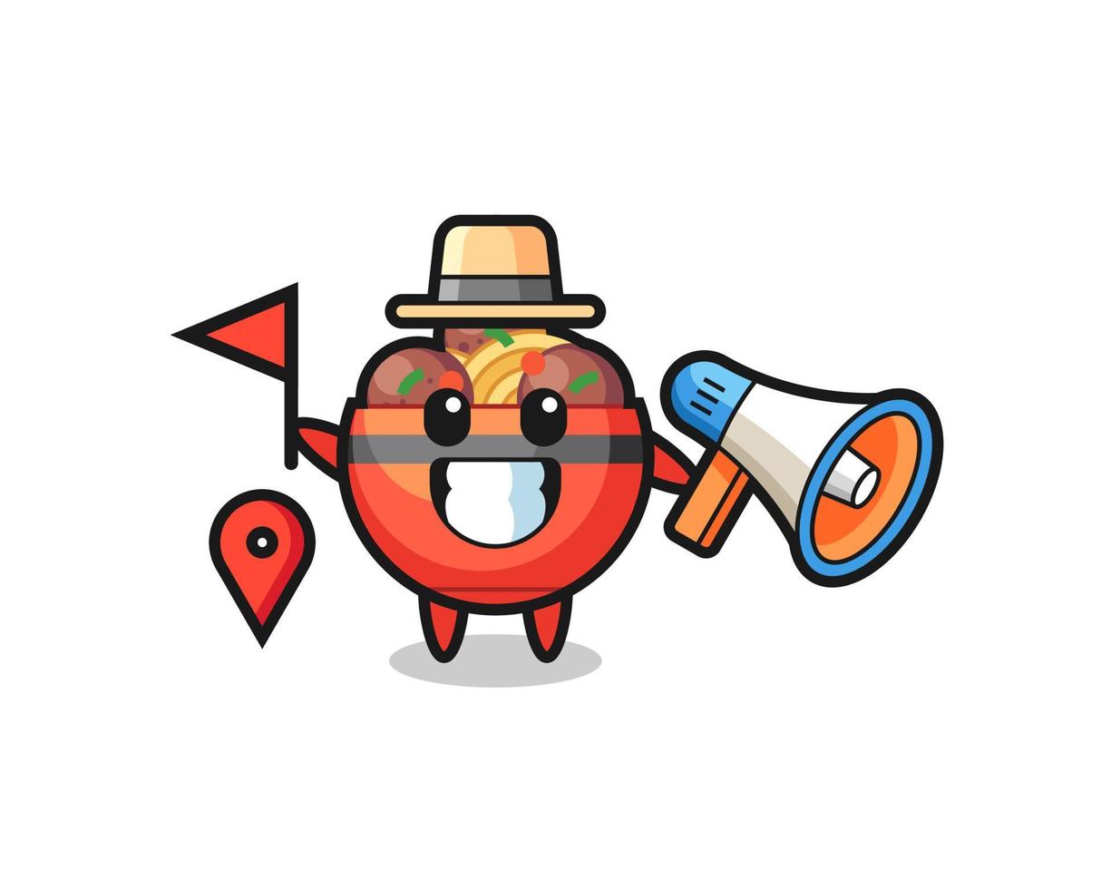 Character cartoon of meatball bowl as a tour guide vector