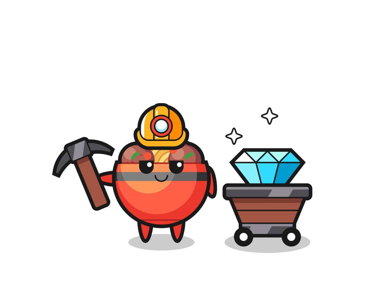 Character Illustration of meatball bowl as a miner vector