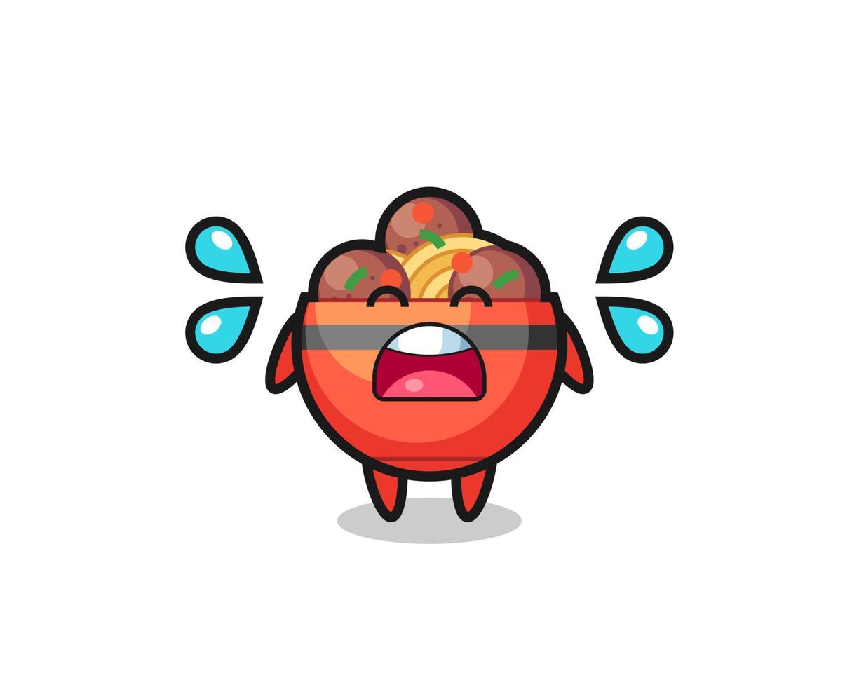 meatball bowl cartoon illustration with crying gesture vector