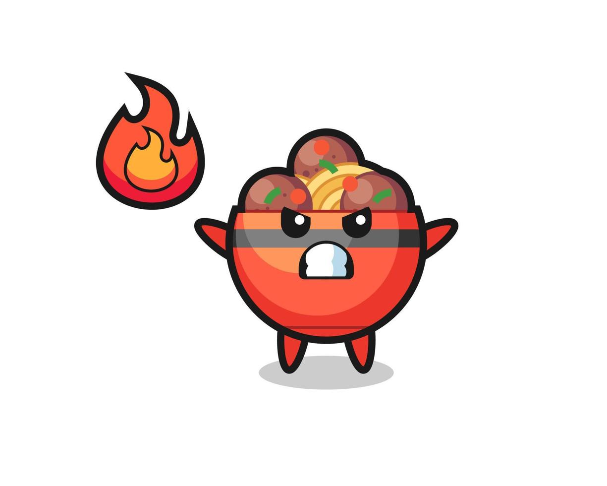 meatball bowl character cartoon with angry gesture vector