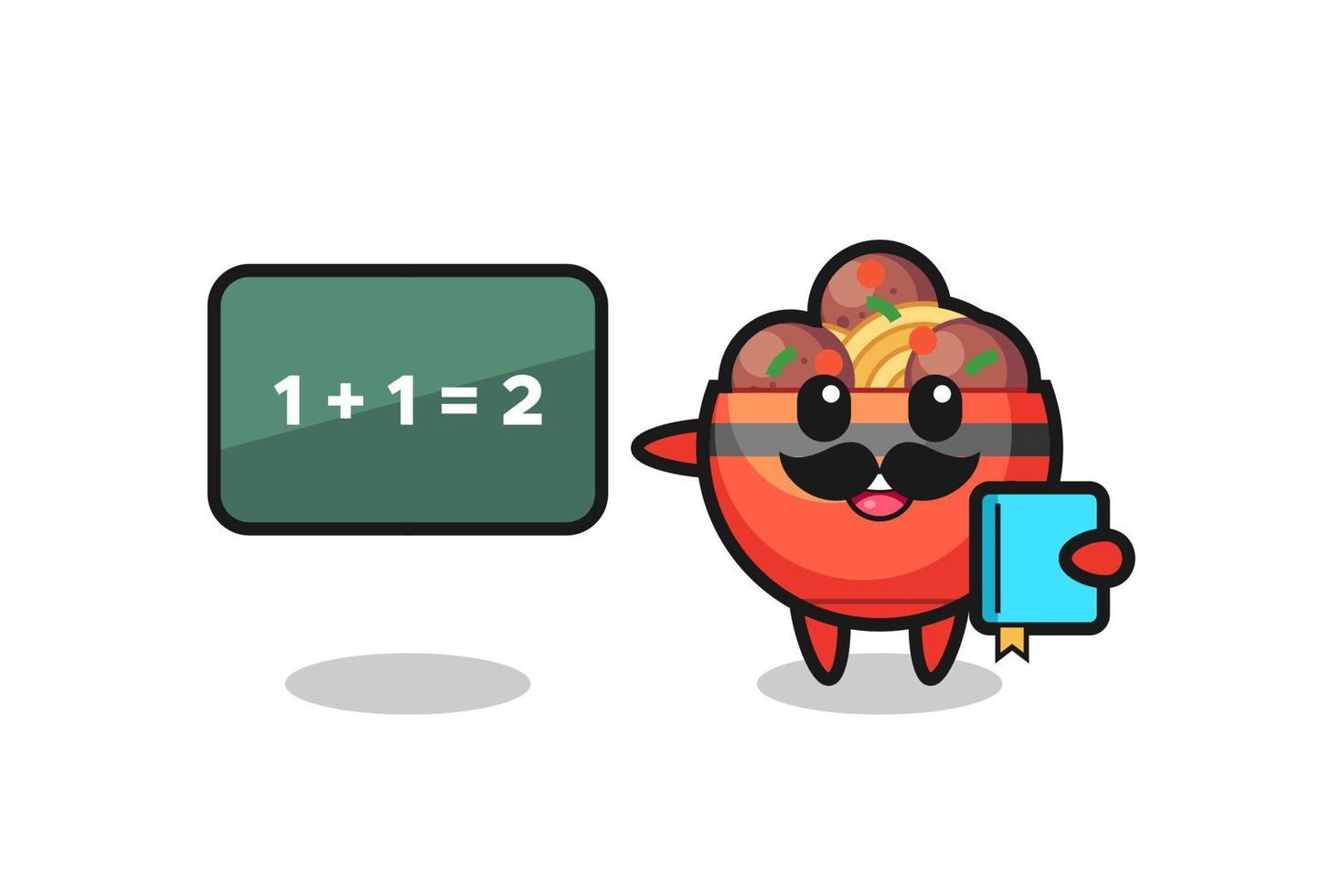 Illustration of meatball bowl character as a teacher vector