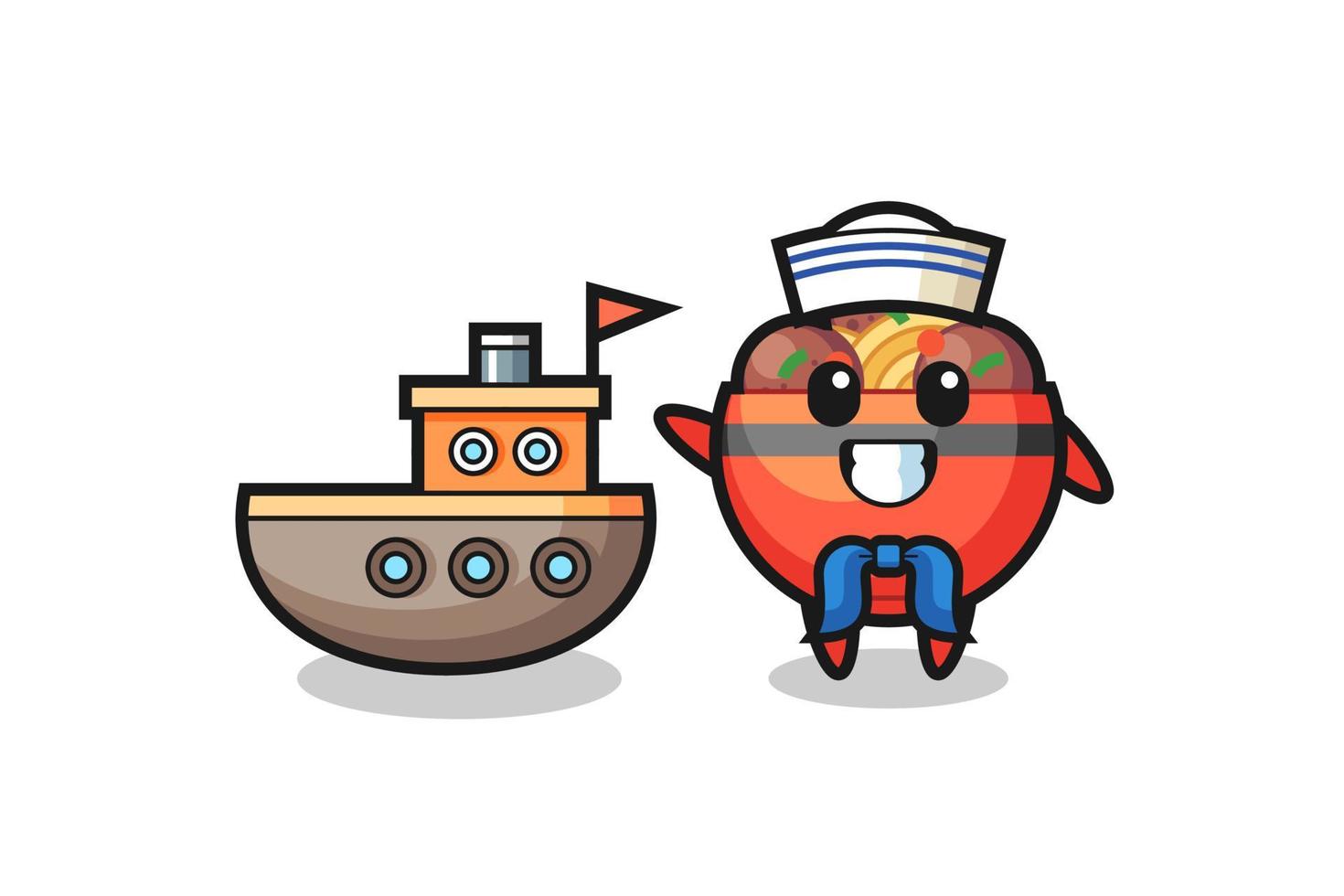 Character mascot of meatball bowl as a sailor man vector