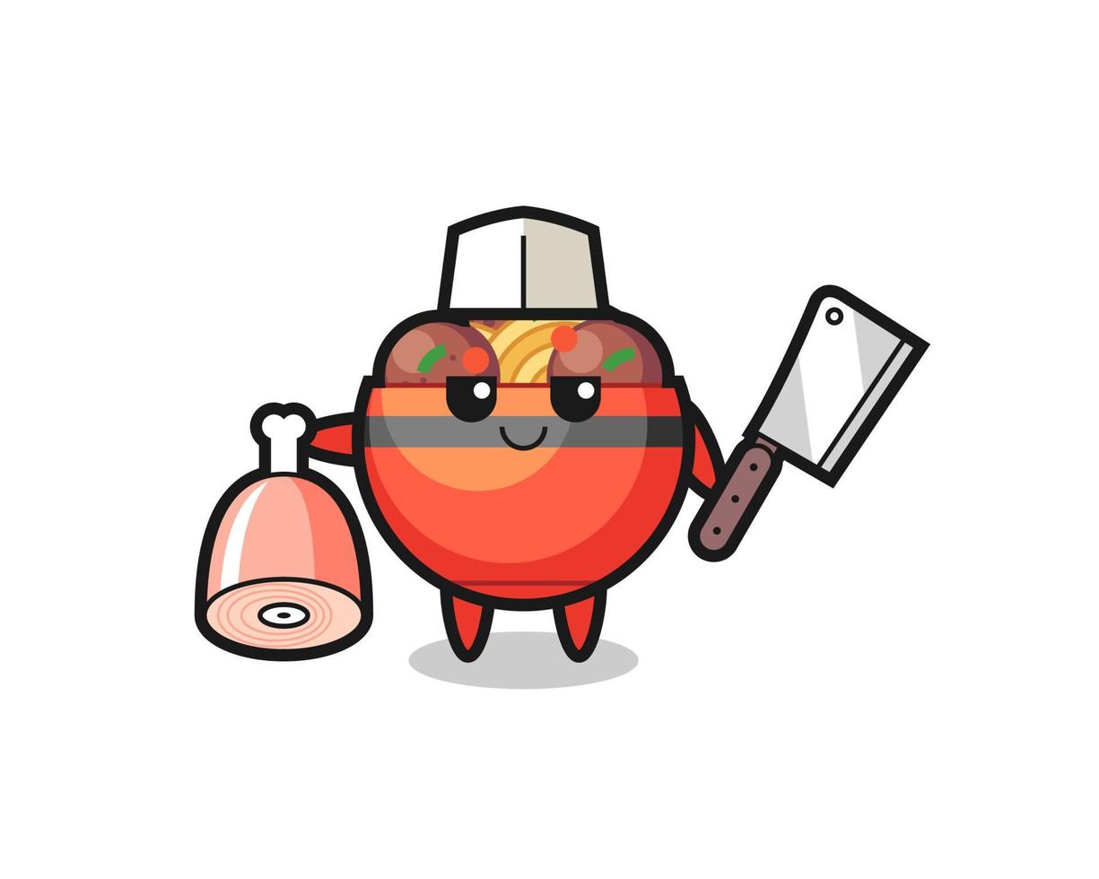 Illustration of meatball bowl character as a butcher vector