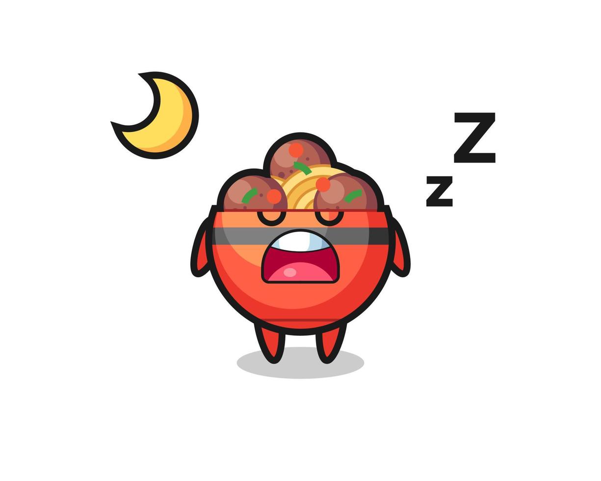 ilustración de personaje de tazón de albóndiga durmiendo en la noche vector