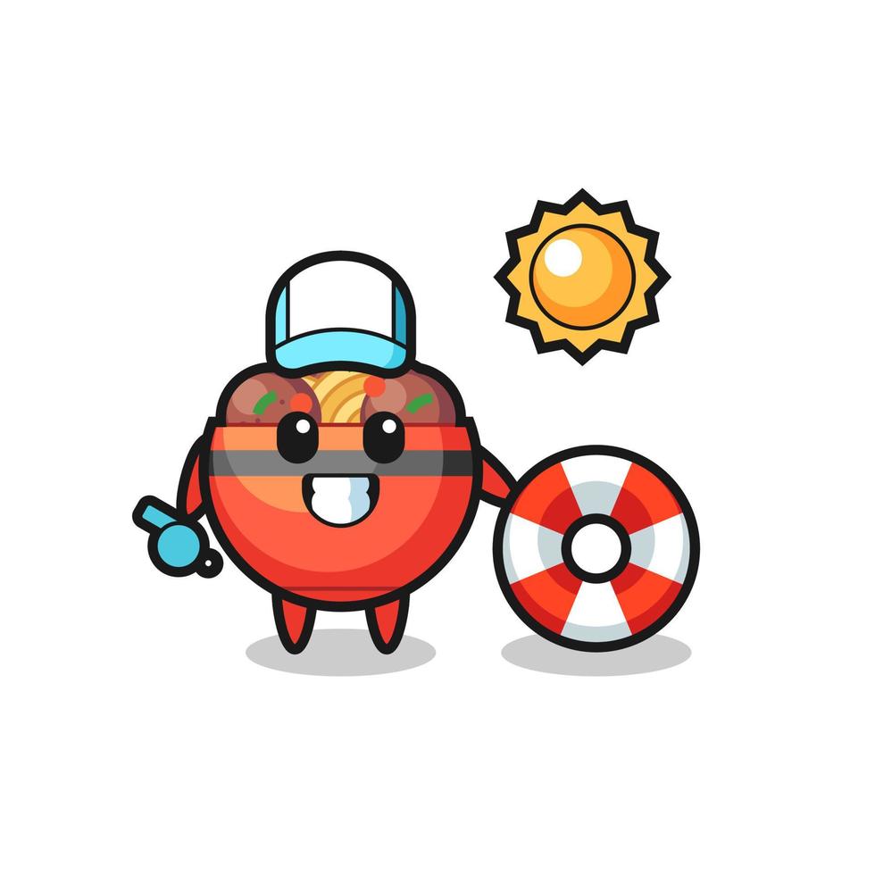 Cartoon mascot of meatball bowl as a beach guard vector