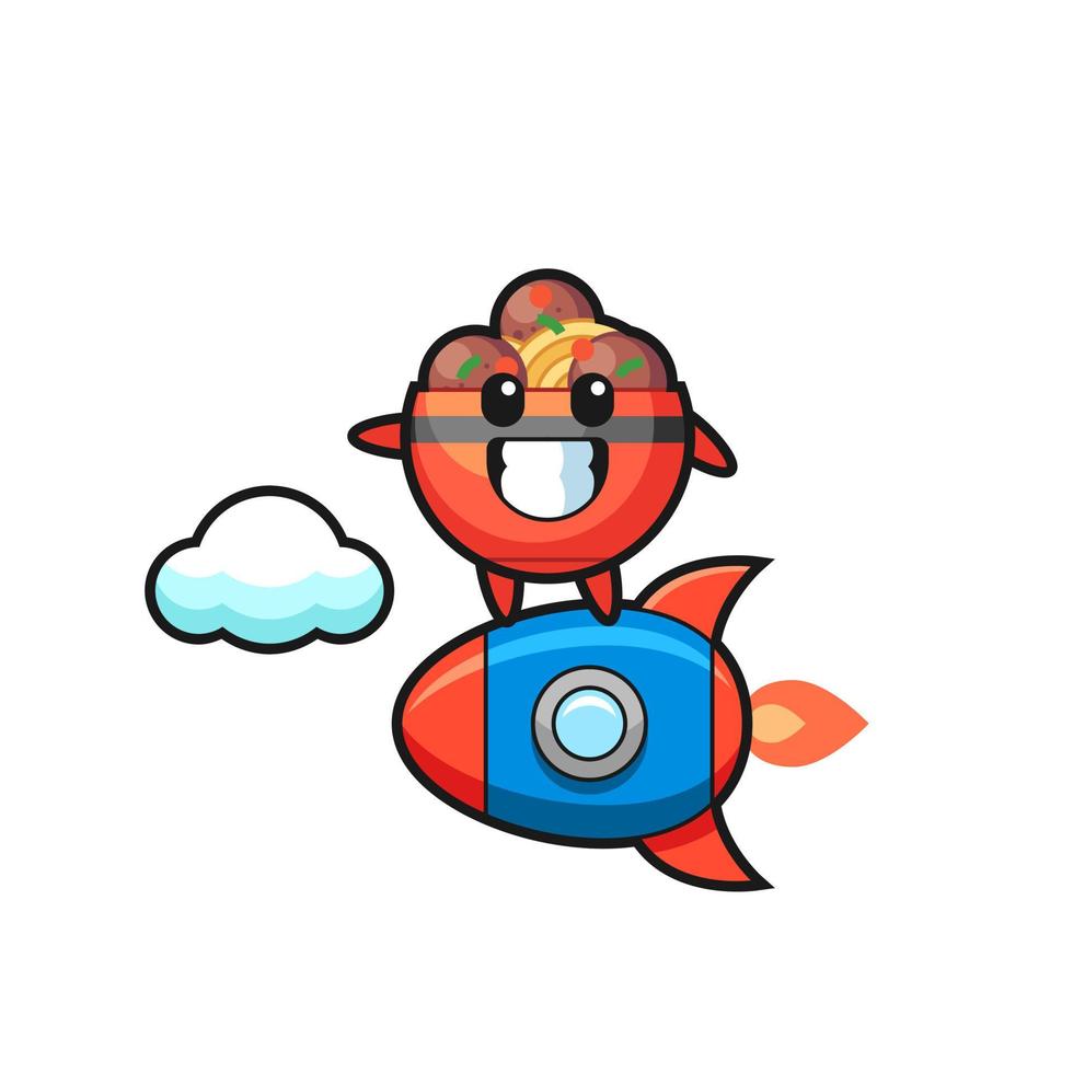 meatball bowl mascot character riding a rocket vector