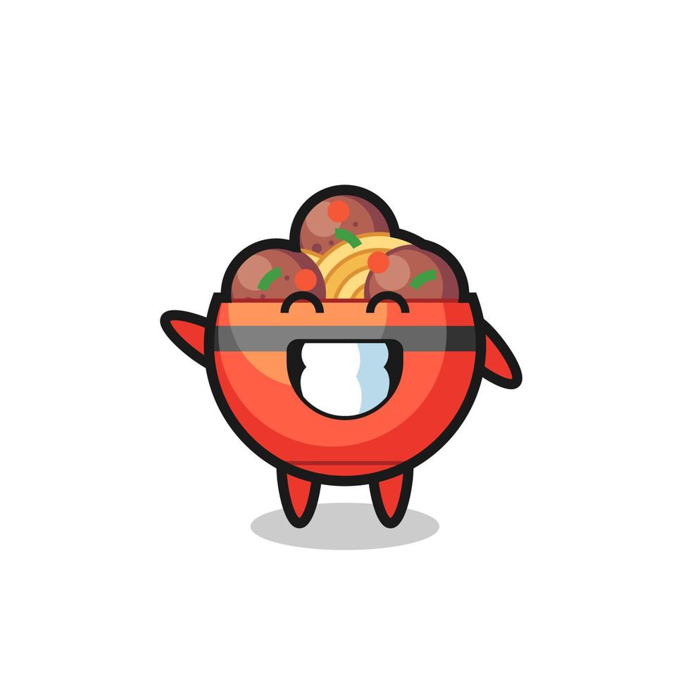 meatball bowl cartoon character doing wave hand gesture vector