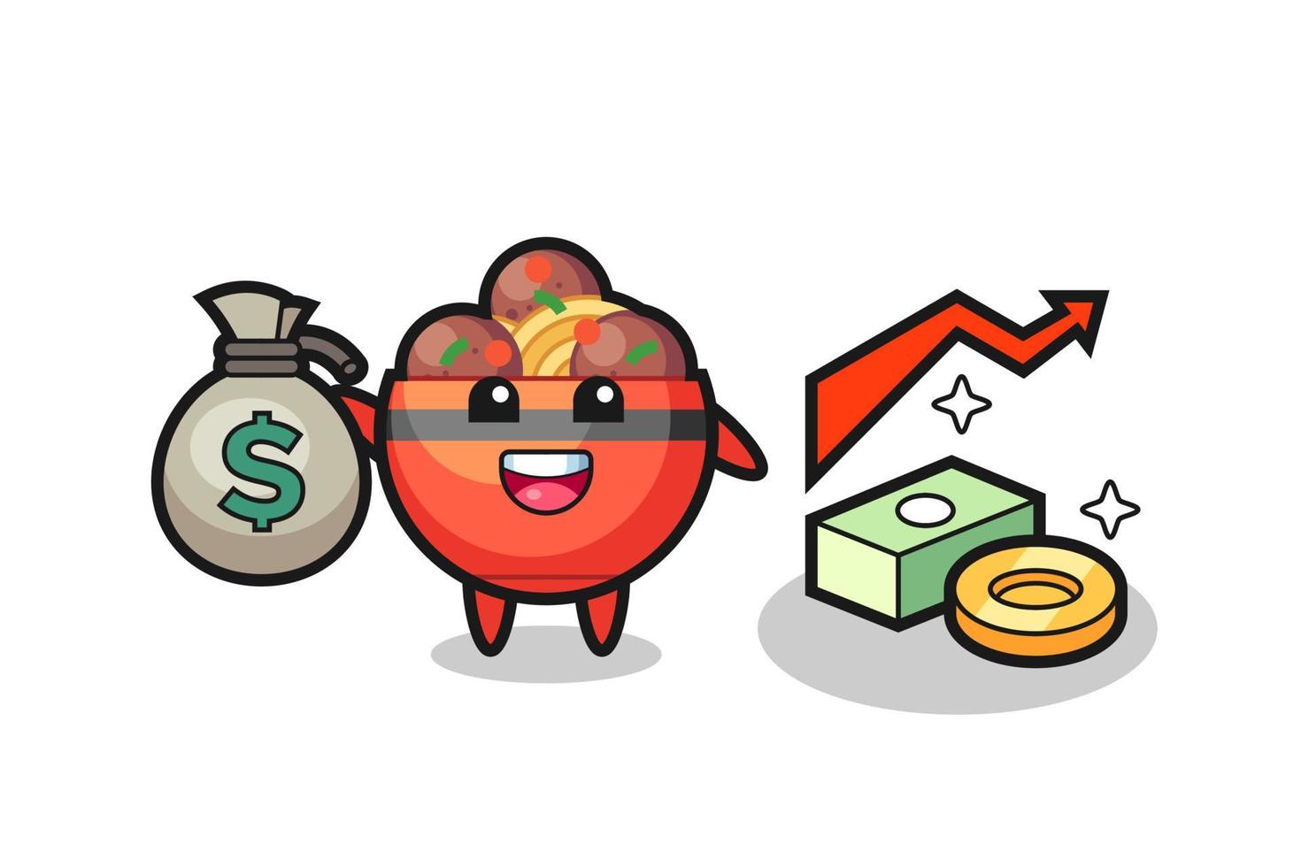 meatball bowl illustration cartoon holding money sack vector