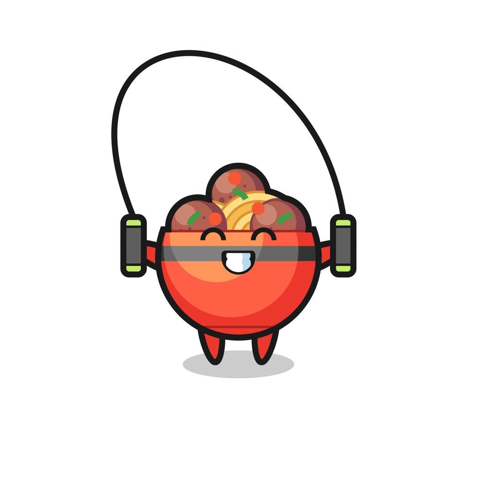 meatball bowl character cartoon with skipping rope vector