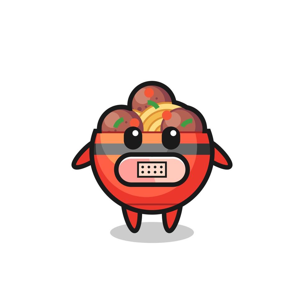 Cartoon Illustration of meatball bowl with tape on mouth vector