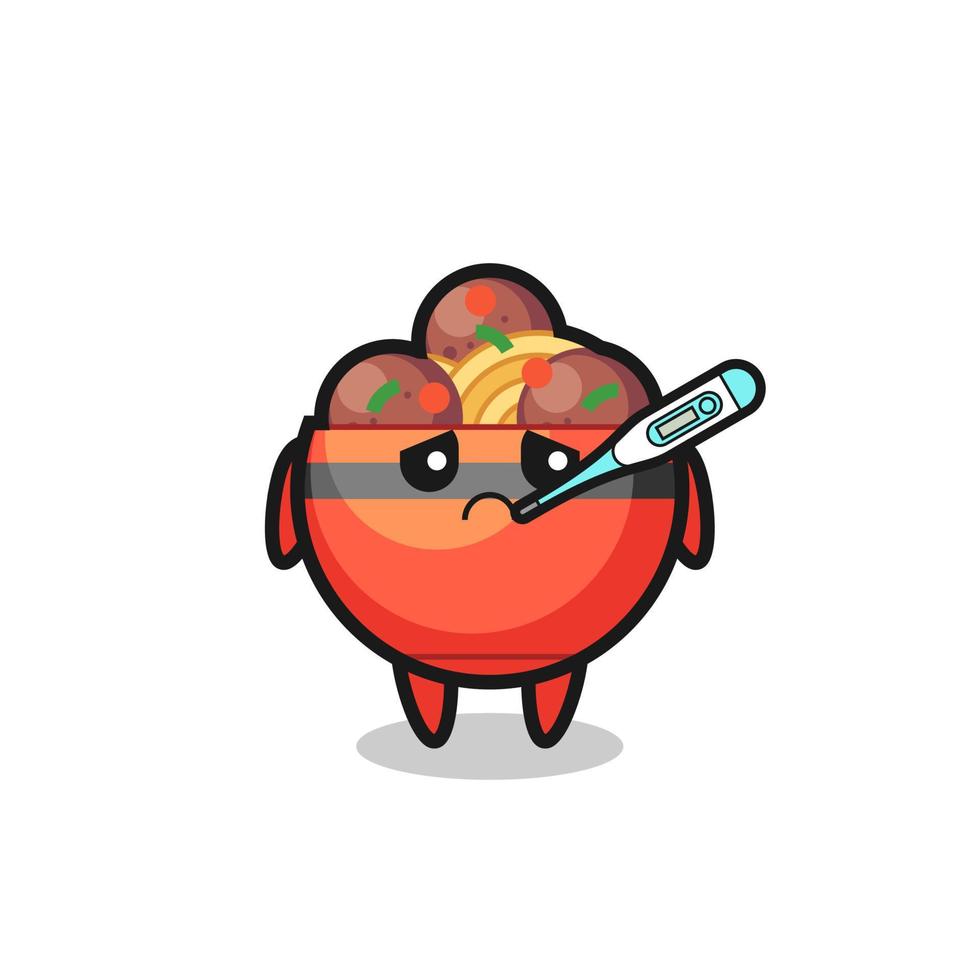 meatball bowl mascot character with fever condition vector