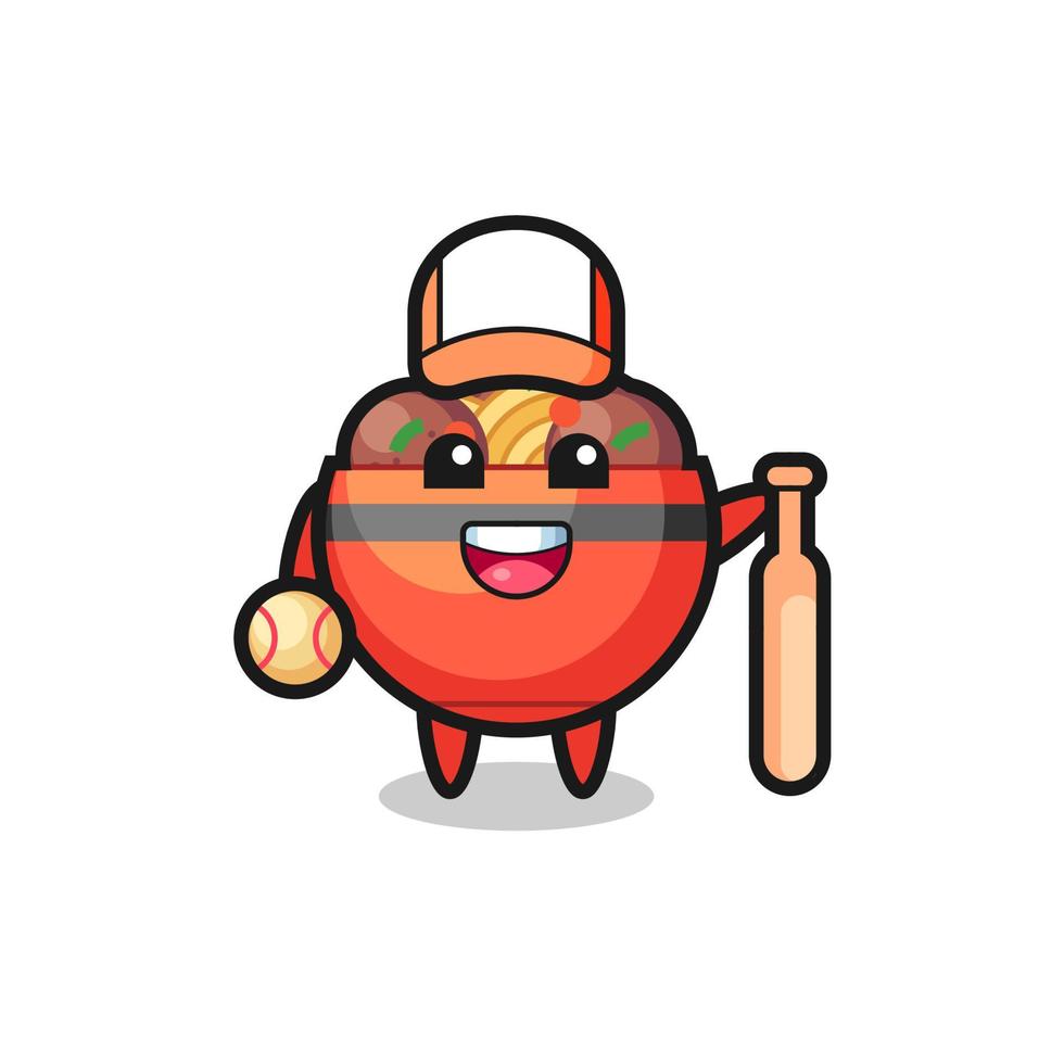 Cartoon character of meatball bowl as a baseball player vector