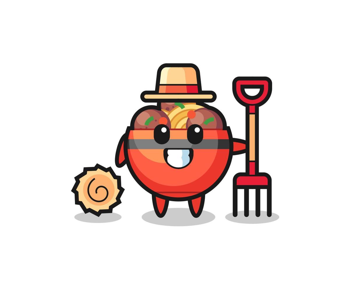 Mascot character of meatball bowl as a farmer vector