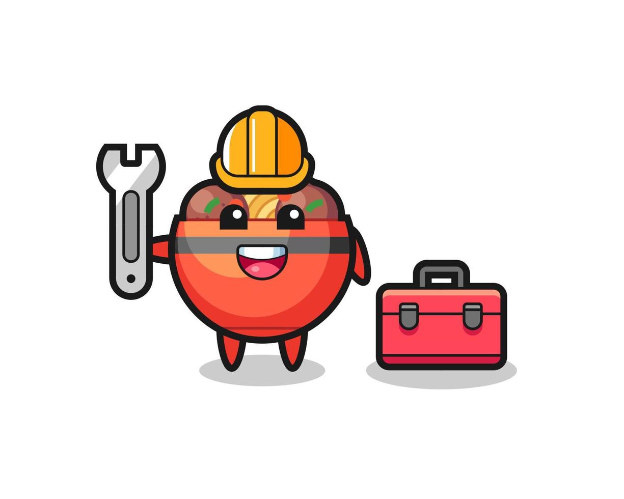 Mascot cartoon of meatball bowl as a mechanic vector