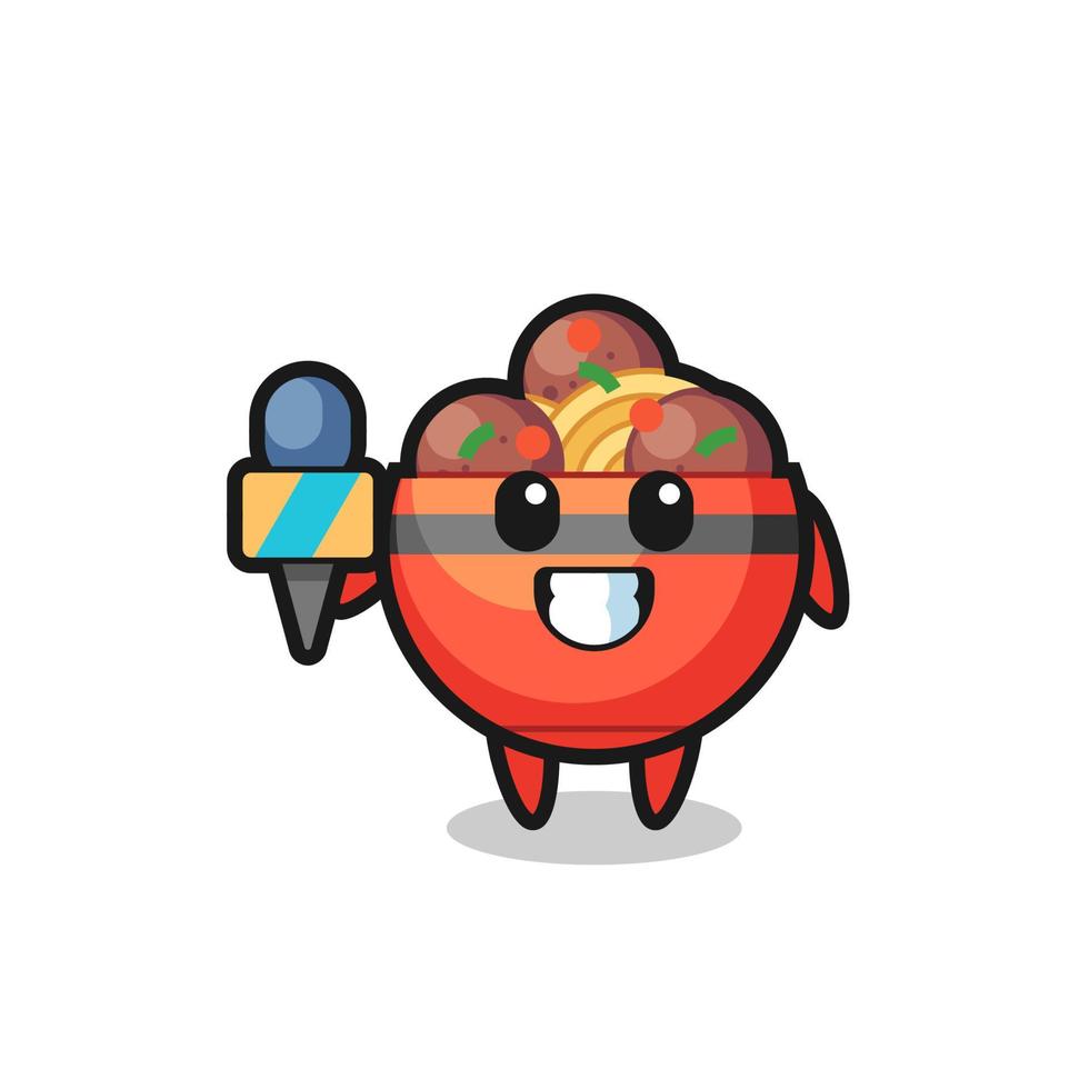 Character mascot of meatball bowl as a news reporter vector