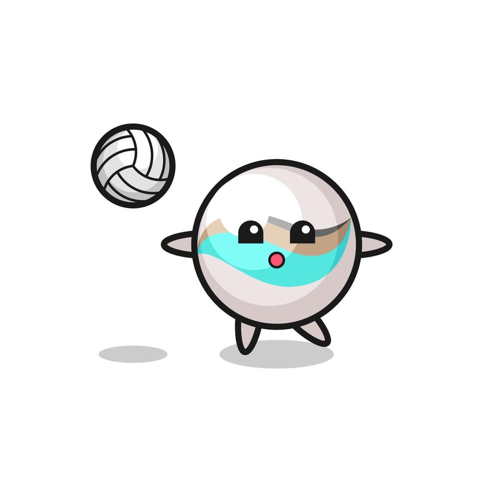 caricatura de personaje de juguete de mármol está jugando voleibol vector