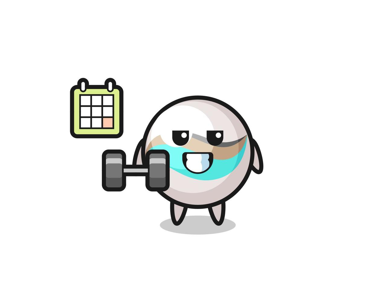 marble toy mascot cartoon doing fitness with dumbbell vector