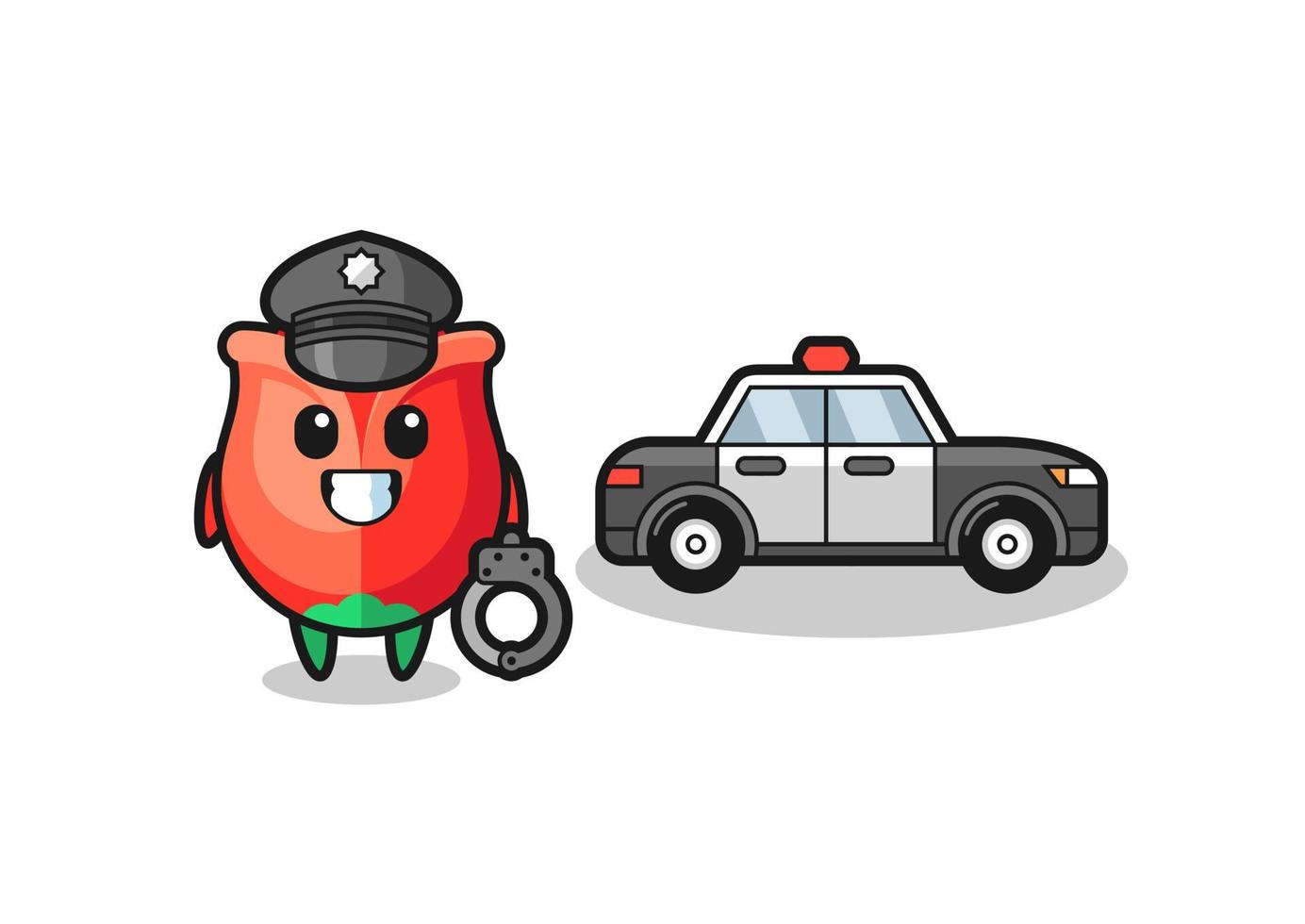 mascota de dibujos animados de rosa como policía vector
