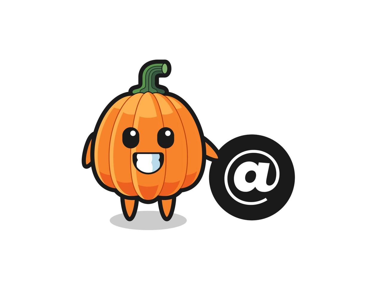 Cartoon Illustration of pumpkin standing beside the At symbol vector