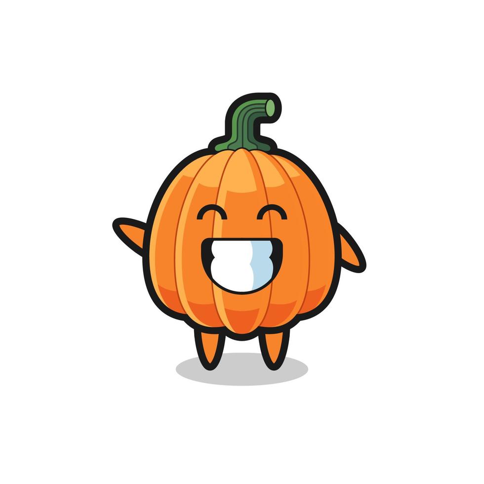 pumpkin cartoon character doing wave hand gesture vector