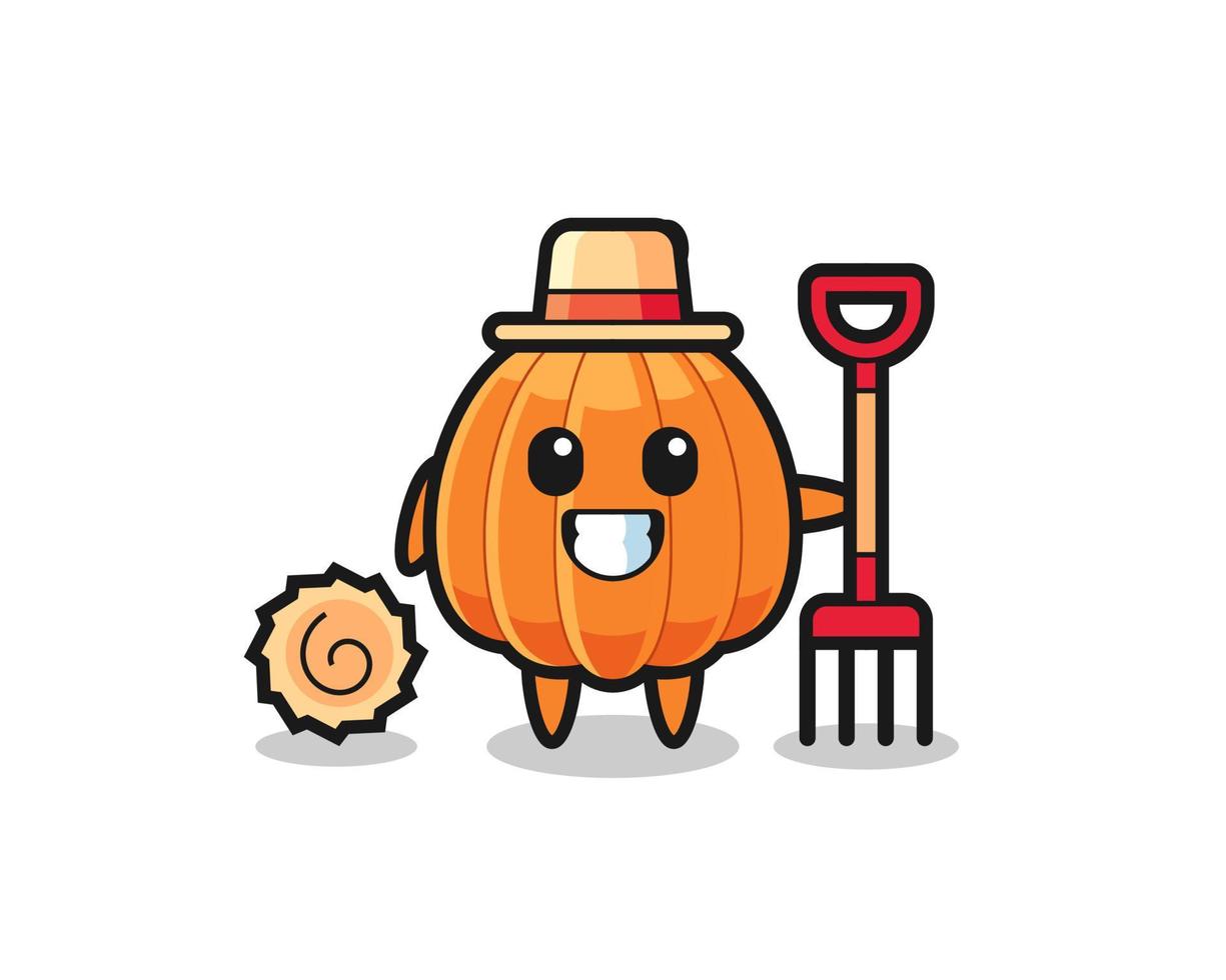 personaje mascota de calabaza como agricultor vector