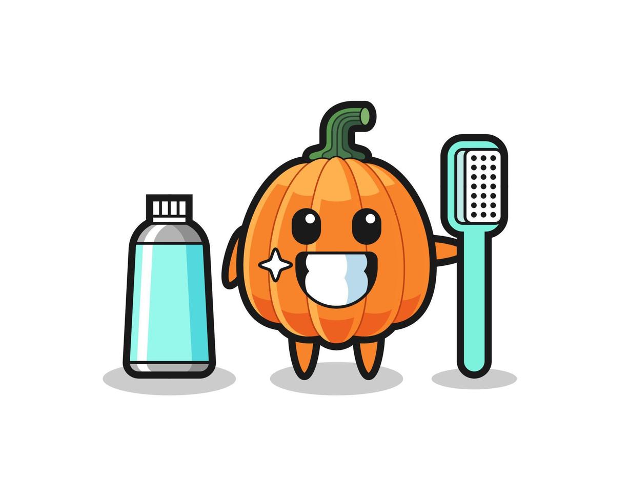 ilustración de mascota de calabaza con un cepillo de dientes vector