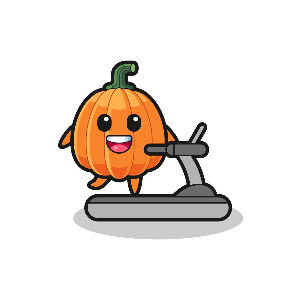 pumpkin cartoon character walking on the treadmill vector