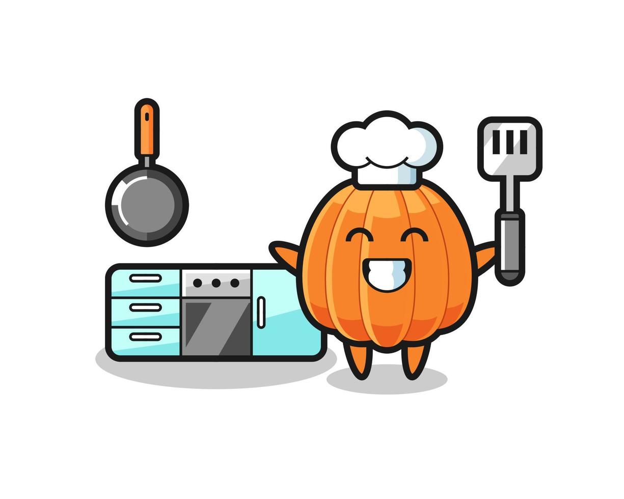 ilustración de personaje de calabaza mientras un chef está cocinando vector