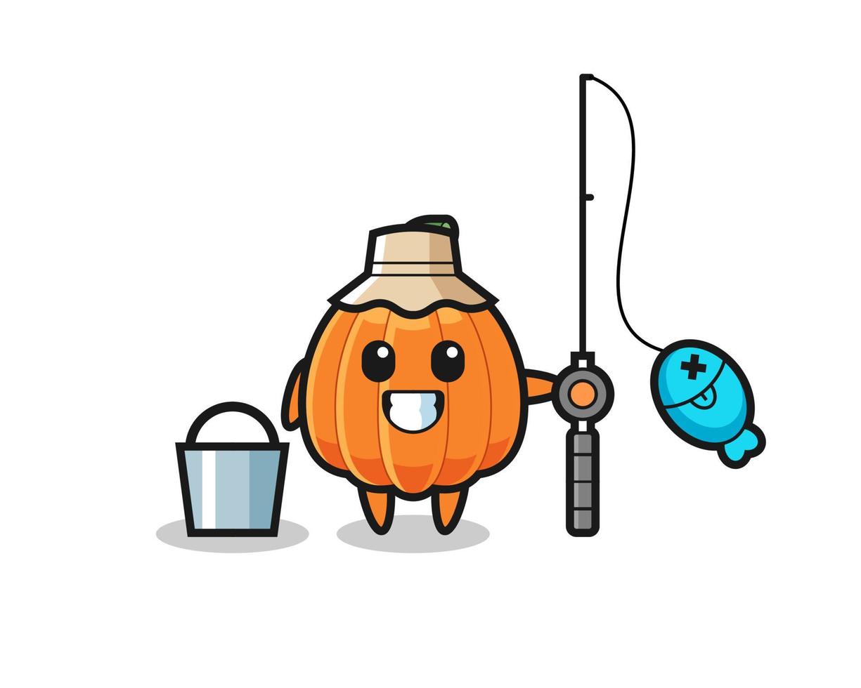 Mascot character of pumpkin as a fisherman vector