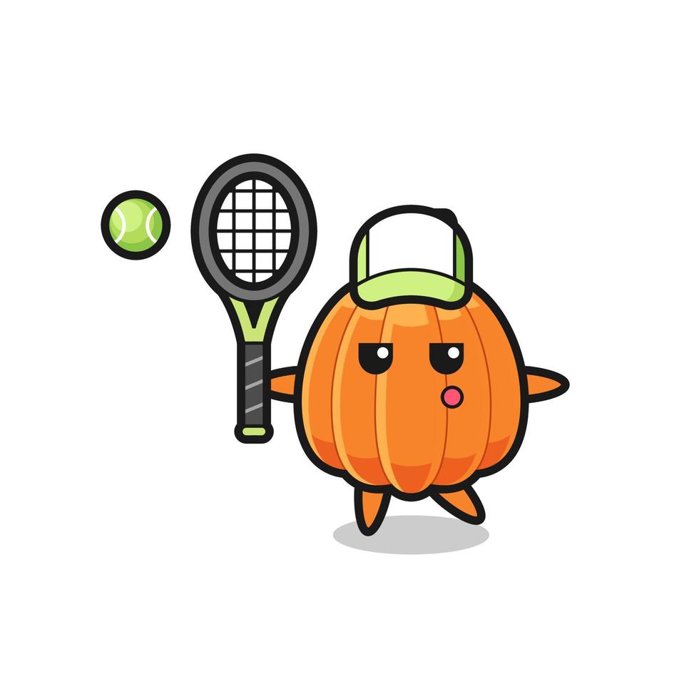 Cartoon character of pumpkin as a tennis player vector