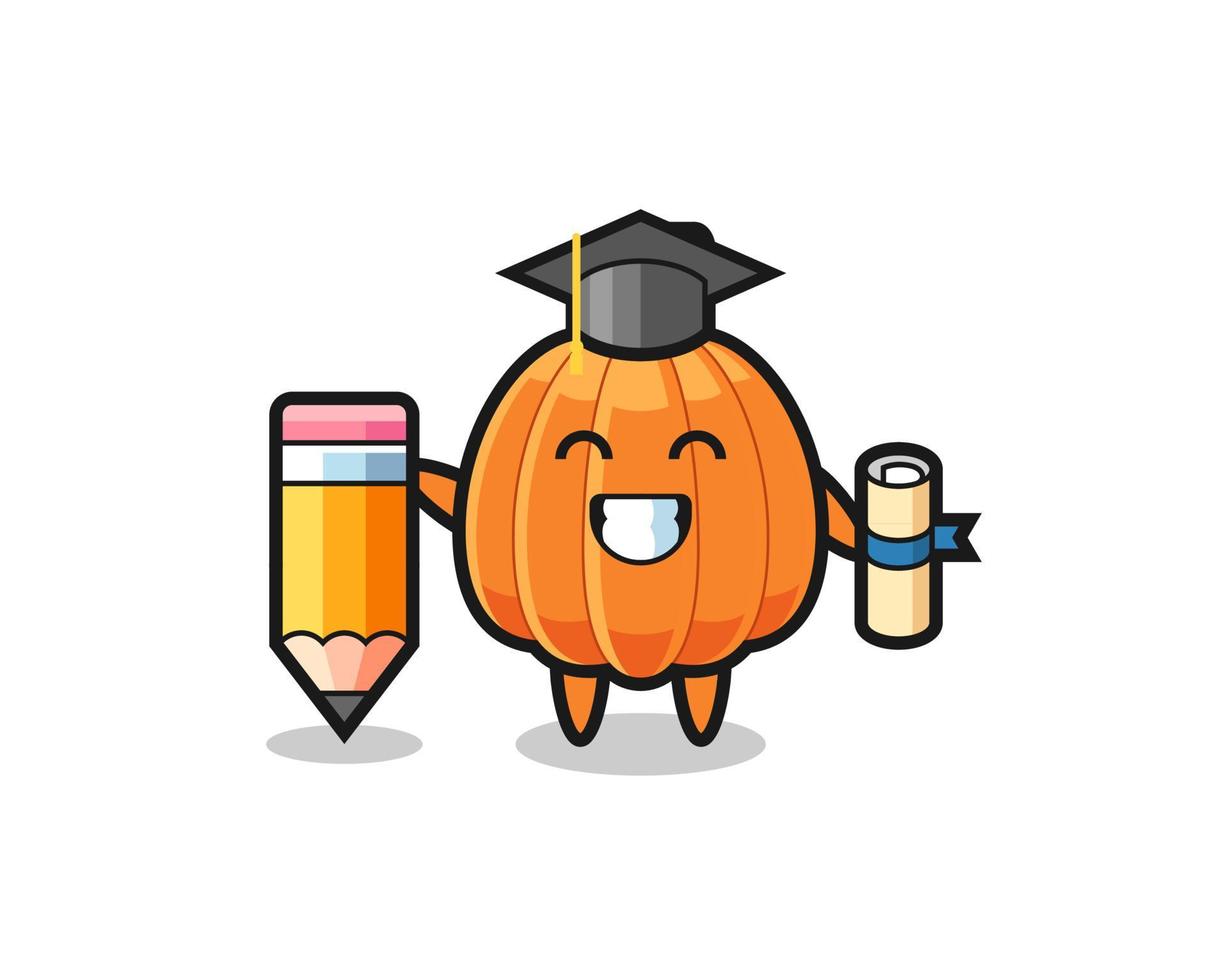 pumpkin illustration cartoon is graduation with a giant pencil vector