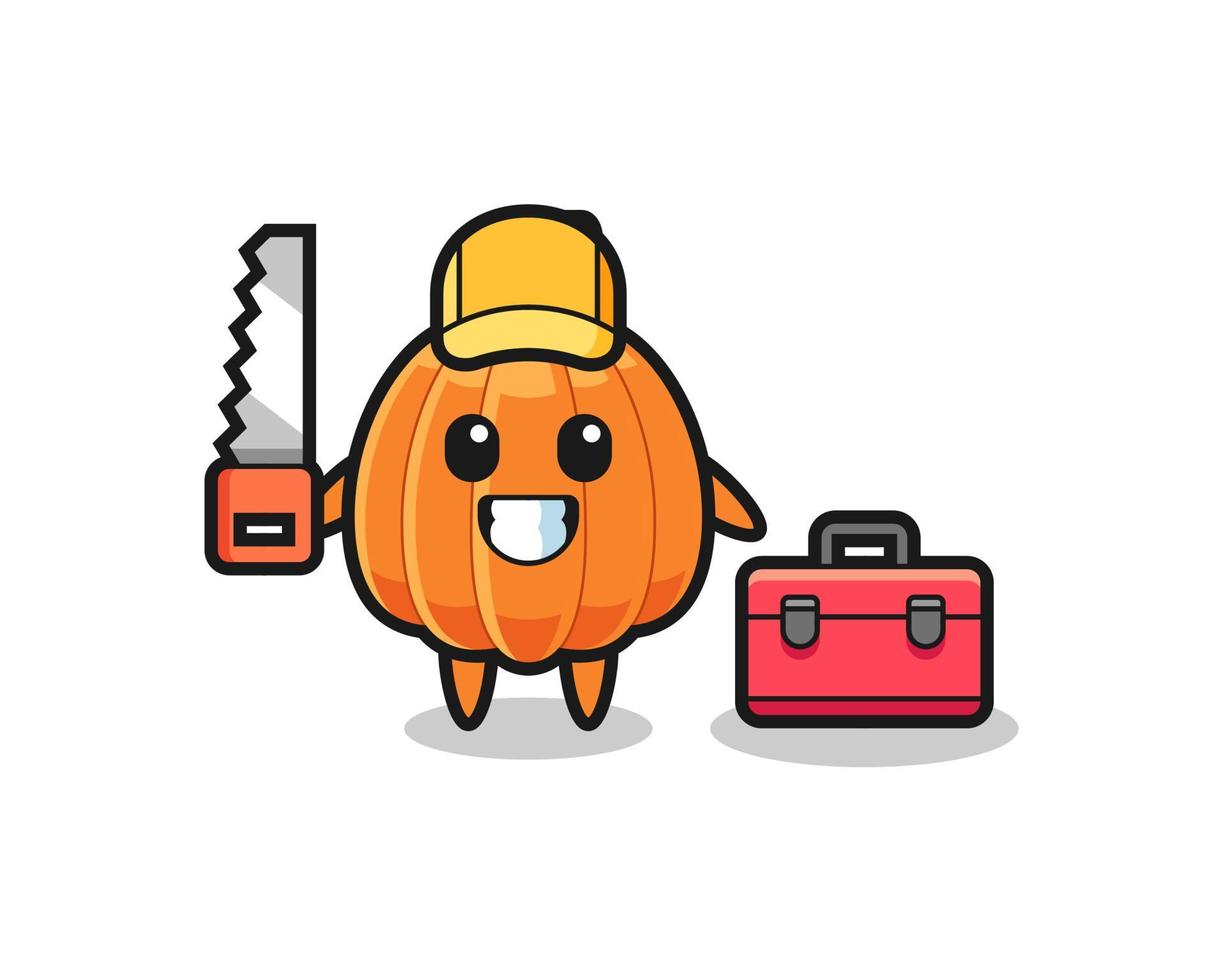 Illustration of pumpkin character as a woodworker vector