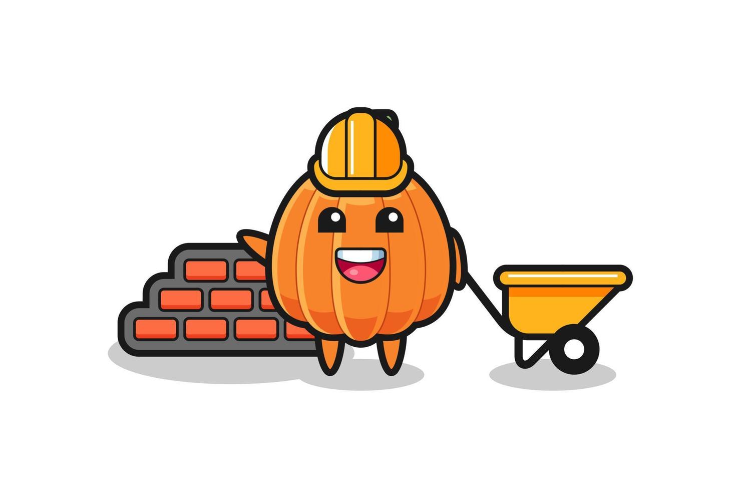 Cartoon character of pumpkin as a builder vector