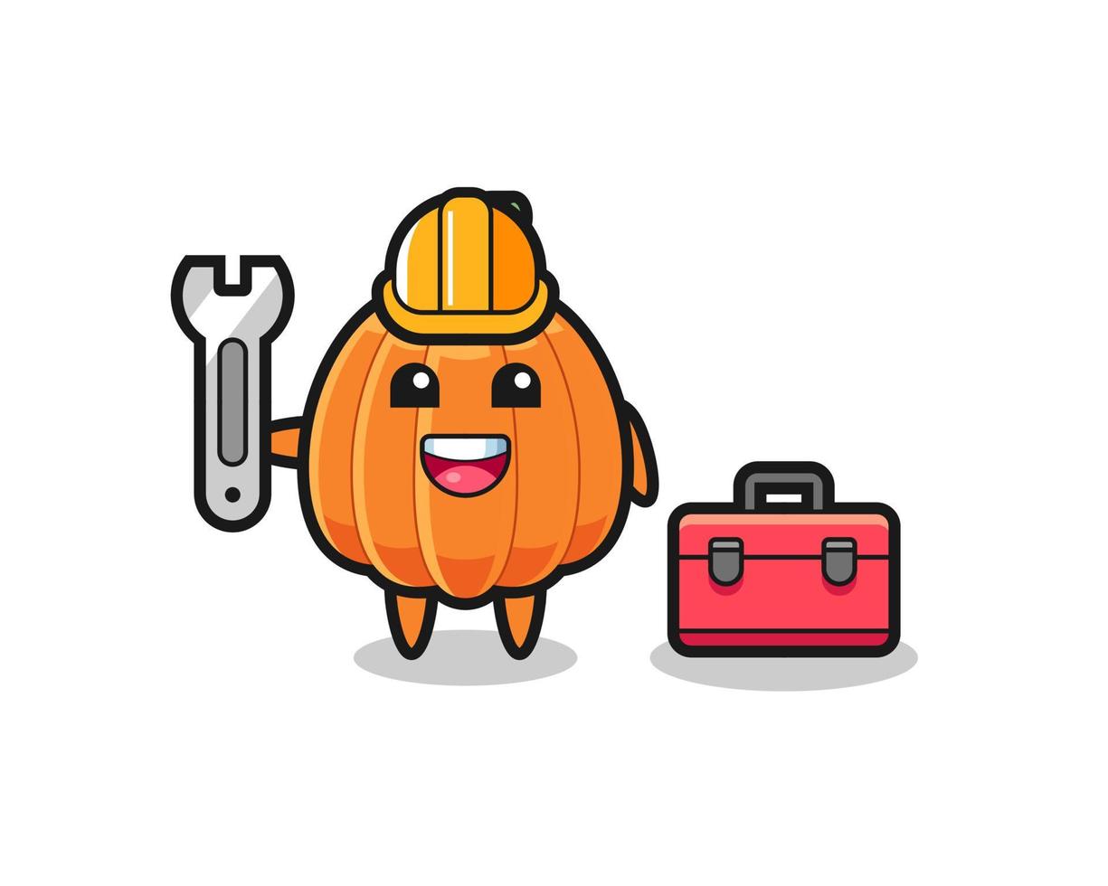 Mascot cartoon of pumpkin as a mechanic vector